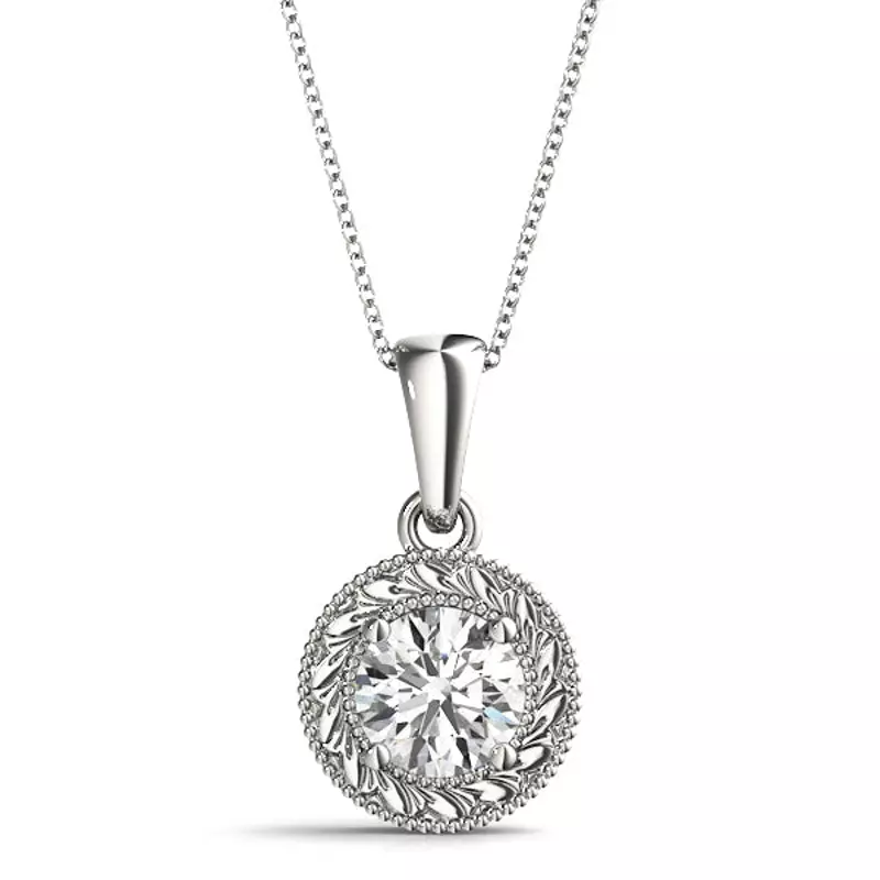 14K White Gold Vintage Round Diamond Solitaire Pendant (3/4 ct. tw.)